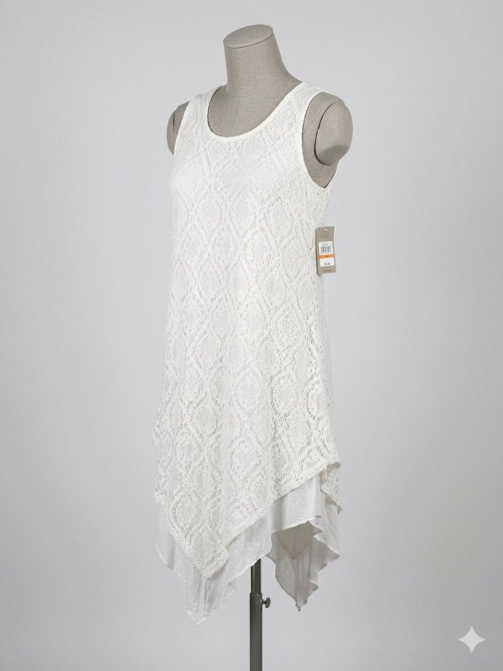 NWT Chico's Lovely Lace Angled-Hem Dress Ecru Size 1 (M or 8)